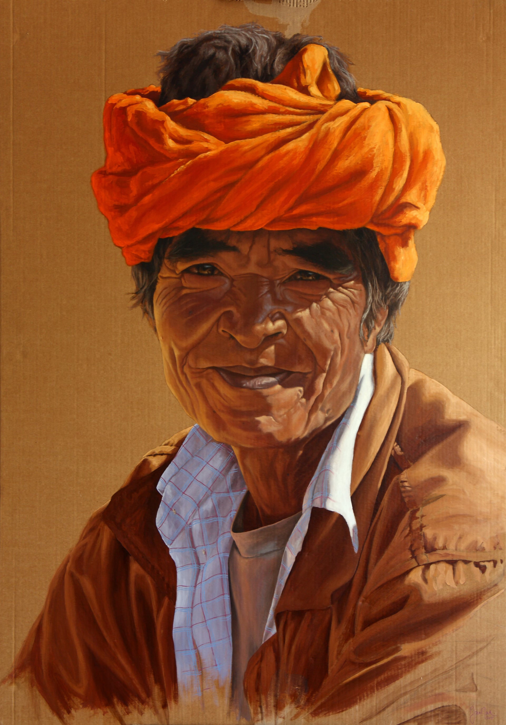 L'Homme de Birmanie - Huile sur carton, 2015 par JanMar