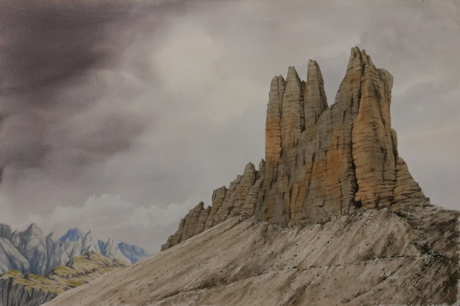 Tre Cime Di Lavaredo - Aquarelle sur papier Arches, 2023 par JanMar